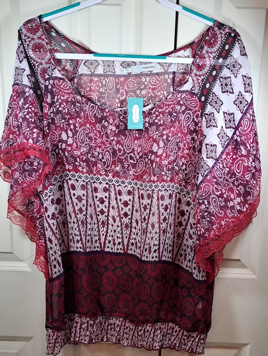 Maurices Tops - Maurices Burgundy & White Paisley Flutter Sleeve Blouse
